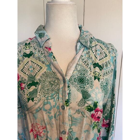 Chico's Size 1 (8 Regular) Women's V-Neck Button Front White Floral - Picture 2 of 6